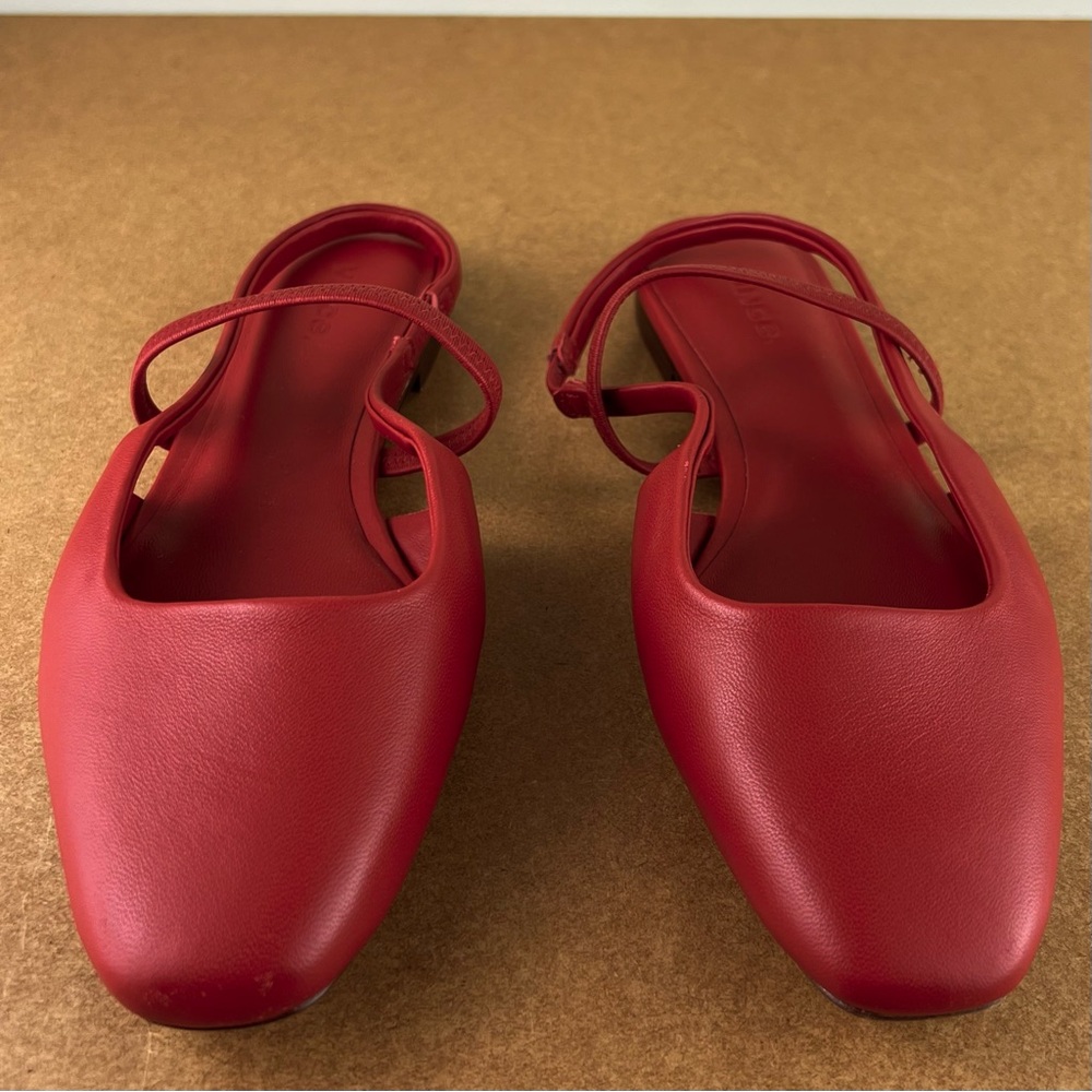 NEW VINCE RED LEATHER SLINGBACK FLATS - Picture 9 of 13